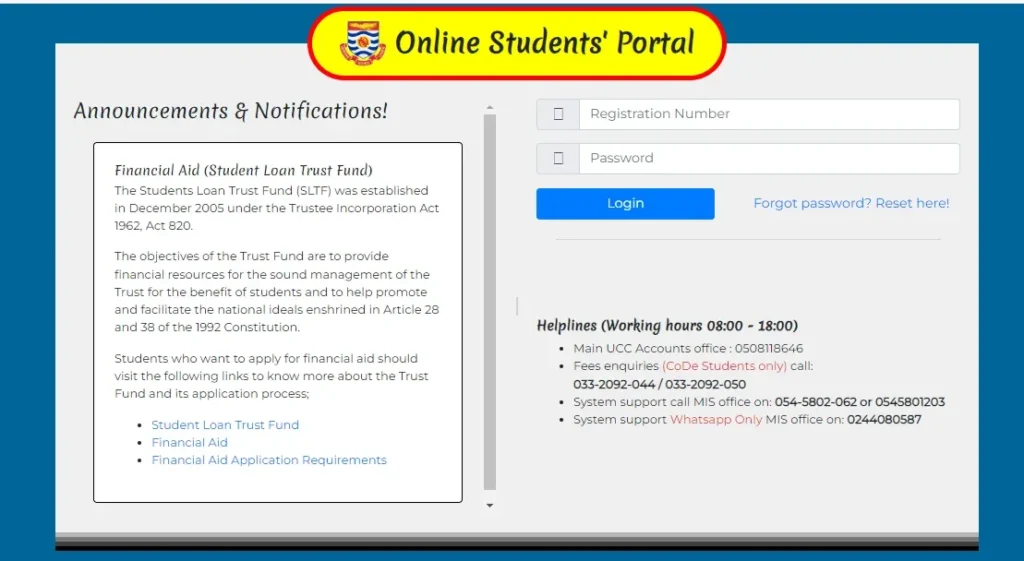 UCC online student portal