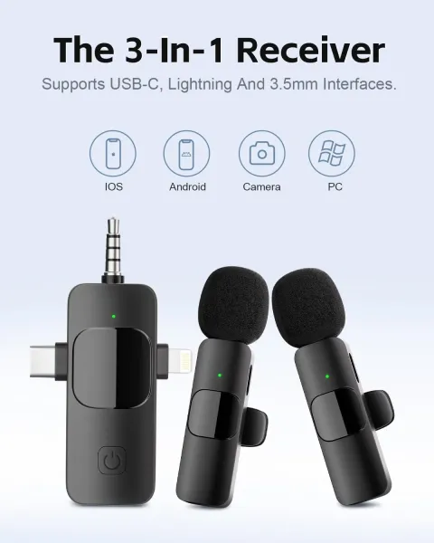 3 in 1 lavalier wireless microphone