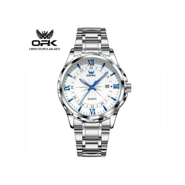 OPK Men’s Wristwatch – Silver Luminous Quartz Watc